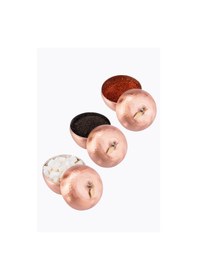 Resim El İşi Bakır Baharat Takımı 3 Lü Elma Motif Otantik Görünüm El Dövmesi Yaprak Döşemeli Çap 10,5 Cm Bakır 