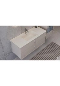 Resim Real Stone Flatstone 80x50 Krem Etajerli Granit Banyo Lavabosu Krem 