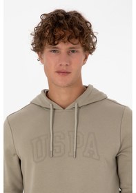 Resim U.S. Polo Assn. Erkek Regular Fit Kapüşonlu Açık Haki Basic Sweatshirt 50315663-VR183 