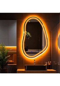 Resim Vornel Amber Led'li Lazer Kumlamalı Lavabo & Banyo Aynası Dokunmatik Sensörlü 100 X 65 Cm Turuncu 