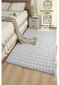 Resim Raschel Carpet Açık Gri Yumuşak Bubble Kaymaz Özel Taban Peluş Halı Yolluk 