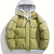 Resim Kışlık Kapüşonlu Ceket - Beyaz İki Ton Yarım Fermuarlı Dış Kaban, Tam Fermuarli Hırva Benzeri Katmanlı Tasarım, Kayak ve Snowboard ile Soğuk Havada Giyim için Makinede Yıkanabilir (Günlük Üst Giysi) 