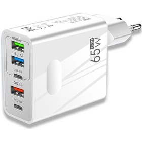 Resim Usb C Şarj 65w Gan Muti 5 Port Hızlı Şarj 3.0 Hızlı Şarj Tipi C Cep Telefonu Eu White ' Beyaz 