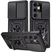 Resim S25 Ultra, S24 Ultra, S23 Ultra, A15, A55, A16 ile uyumlu metal bir standa sahip ağır hizmet tipi şok geçirmez telefon kılıfı. 