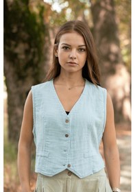 Resim Verdeblanco Düğme Detaylı Müslin Yelek Bebek Mavisi Bebek Mavi 