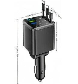 Resim Dream011 7'li 1 Arada Size-m14-black Araç Şarj Cihazı 120w Hızlı Şarj Dual Pd Ve Dual Usb Port 3 Retraktabl Kablo 