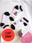 Resim 3 Çift Burun Dikişsiz Çorap Patik Pamuklu Kısa Konç Desenli Kadın Çorabı 36-40 Siyah Beyaz Renkli 