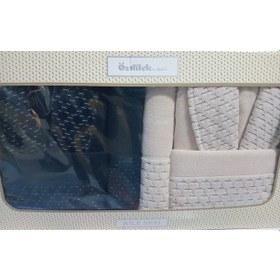 Resim Özdilek Adria Siyah Açık Bej Aile Bornoz Seti Siyah - Krem 