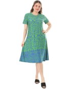 Resim Melsay Butik Yeşil Kilim Desen Kısa Kollu Büyük Beden Midi Elbise Yeşil 