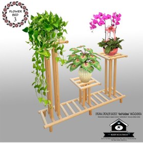 Resim Çiçek Standı 3 - Çiçeklik - Ahşap Antik Dizayn - Raf - Saksılık 