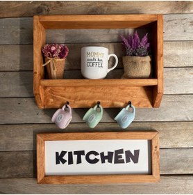 Resim TrendTablom Kahve Köşesi Fincan Askılıklı Ahşap Raf Ve But First Coffee Ahşap Çerçeve 