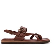 Resim Women's Tan Ankle Strap Flip Flop Leather Comfort Sandals Derimod