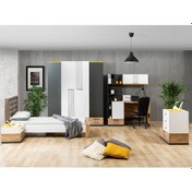 Resim Relax Genç Odası, Dolap Karyola Komodin Şifonyer Çalışma Masası (441529156) Antrasit - Beyaz 