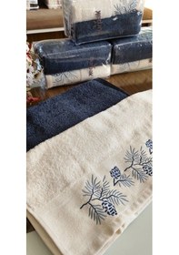 Resim Nurpak Çeyizlik 2.li Set Lüks 50x90cm. %100 Pamuk El,yüz Havlusu Özel Hediyelik Ambalajda İndigo 