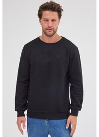 Resim Mmetalic Erkek Siyah Standart Fit Normal Kesim Pamuklu Basic Bisiklet Yaka Sweatshirt Mtlce113-siyah Siyah 