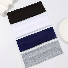 Resim 4 Adet Üniseks Elastik Saç Bandı - Kaymaz, Ter Emici Yumuşak Örgü Kumaşlı Yoga ve Koşu için | Minimalist Düz Renkler (Siyah, Beyaz, Lacivert, Gri) | Tüm Sezonlara Uygun Rahat Spor Saç Aksesuarları, Yoga Aksesuarları, Çok Yönlü Baş Bantları, Basit Şık Tasarım, Kaymayan Tasarım 