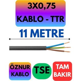 Resim Öznur 3x0,75 Ttr Kablo Siyah Metre Seçenekli - 11 Metre 