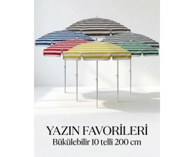 Resim Durul Plaj Şemsiyesi Balkon Bahçe Güneş Şemsiyesi 200CM 10 Telli Uv Korumalı - Yeşil Çizgili 