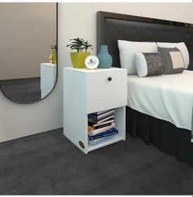 Resim Kenzlife Komodin İzumi Byz 60 39 39 Komidin Kitaplık Ayakkabılık Kapaklı Arkalıklı Beyaz 