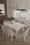 Resim DEREN HOME Alfa Serisi, 80x132 Açılabilir Mdf Yemek Masası Takımı 6 Adet Açık Gri Sandalye 