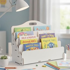 Resim Carry Montessori 4 Raflı Ahşap Mini Kitaplık -Çocuk Odası Kitaplık (Beyaz) 