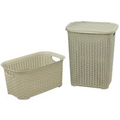 Resim Sağlam Plastik Rattan Hasır Görünümlü Kirli Çamaşır Sepeti- Çamaşır sepeti 2'li Set Çölbeji 