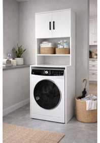 Resim Alesta Life Çamaşır Makinesi Dolabı, Çamaşır Makinesi Üstü Düzenleyici, Banyo Dolabı, Makine Üstü Dolap Beyaz 
