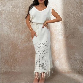 Resim Jinx Wear Fashion Askılı Etek Saçaklı Ajur Likralı Plaj Elbisesi Pareo Cover Up Kimono 