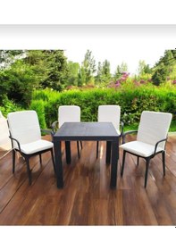 Resim Sandalye Minderi Büyük Arkalıklı Yıkanabilir Fermuarlı Lastikli 6'lı Krem Bej 4 Cm Sünger Bej 