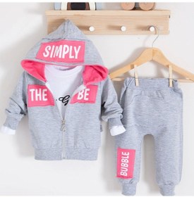 Resim 3-18 Ay Kız Bebek Takımı Simply Kapişonlu 3'lü Pembe Pembe 