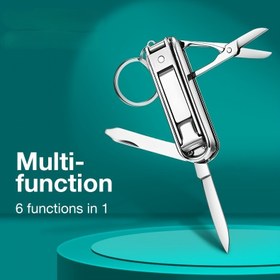 Resim Altı Fonksiyonlu, Tırnak Dosyaları, Şişe Açacağı ve Küçük Makas ile Çok Fonksiyonlu Paslanmaz Çelik Tırnak Makasları 