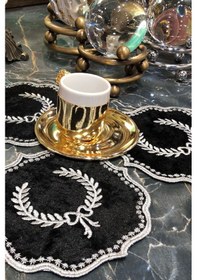 Resim Arma Siyah Gri 6'lı Linen Keten Kahve Yanı Kokteyl Sunum Peçetesi Siyah 