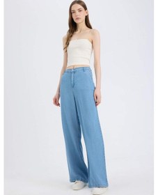 Resim DeFacto Pull On Wide Leg Yüksek Bel Uzun Tensel Yıkamalı Pantolon D8238AX25SMNM85 