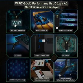 Resim Fenvi Wifi-7 3 Bant 6G+5G+2.5G 6500Mbps. Usb 3.0 Yüksek Hızlı Wifi Adaptör Ce Lisanslı Sertifikalı Yeni Nesil Son Teknoloji Orjinal 
