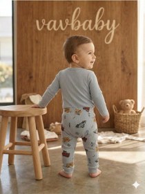 Resim Vavbaby 2li Desenli %100 Pamuklu Kız Bebek Body Pantolon Takım-araba Gri 