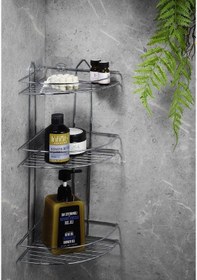 Resim Sas Krom 3 Katlı Paslanmaz Yapışkanlı Banyo Köşeliği - Şampuanlık - Banyo Düzenleyici Duş Rafı EK-03 Krom 