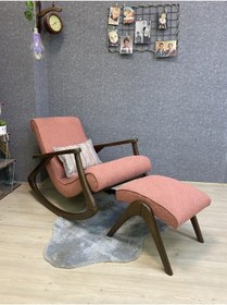 Resim Asedia Ekol Ceviz Somon Ahşap Sallanan Sandalye Dinlenme Koltuğu 