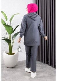 Resim Biyeli Kapşonlu Spor Takım Gri Gri 