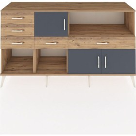 Resim Kronos Konsol 2 Raflı 5 Çekmeceli 3 Kapaklı 176x59x99 Çam-antrasi Çam-antrasit/çam 
