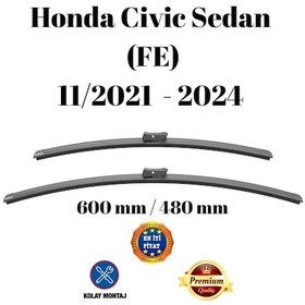 Resim Honda Civic Sedan Fe 2021 2022 2023 2024 Uyumlu Ön Cam Muz Tipi Silecek Süpürgesi Seti 600/480mm Silbak 