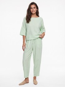 Resim ONLOOX Su Yeşili Kayık Yaka Yarım Kol Beli Lastikli Şalvar Pantolon Alt Üst Takım Outfit Sets 