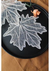 Resim Sonbahar Yaprağı Bardak Altlığı ve Kokteyl Peçete 6 Adet Altın - Krem 