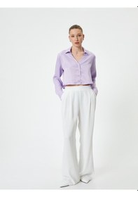 Resim Koton Viskon Crop Gömlek Düğmeli Uzun Kollu Lila 4sak60250uw Lila 