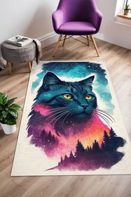Resim Depoba Catmes Gaming Oyuncu Odası Halısı Şönil Dijital Baskılı Kaymaz Taban Yıkanabilir Salon Halısı 
