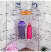 Resim Banyo Köşe Rafı Kendinden Yapışkanlı 2 Katlı Kancalı Easyfix Gri 