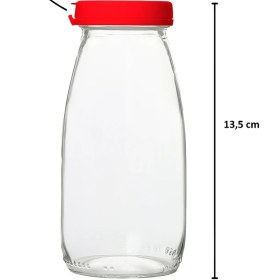 Resim 4 Adet 250 ml Şeffaf Sürahi Süt, Ayran, Su, Limonata, Meşrubat Şişesi Plastik Kapaklı Cam Şişe 