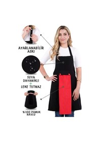 Resim Star Ayar Askılı Havlulu Mutfak Önlüğü Seti Havlulu Önlük Siyah-kırmızı 