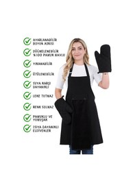 Resim Star Ayar Askılı Havlulu 4lü Mutfak Önlüğü Seti 2 Eldiven Siyah-siyah-siyah 