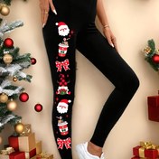 Resim Kadınlar İçin Noel Taytları - Santa Claus Desenli, Şeffaf Olmayan Pantolonlar, Yıl Boyu Kullanım için Makinede Yıkanabilir, Tatil Partileri ve Günlük Kıyafetler, Neşeli Tasarım, Kaliteli Yapım, Festiv Stil 