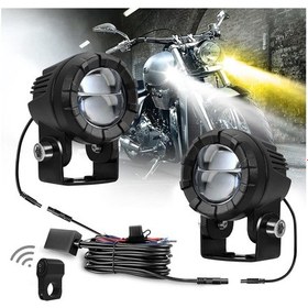 Resim 30w 3000lm 6000k Motosiklet Çift Lensli Led Spot Işığı, Kontrol Kablosu Seti İle Siyah 